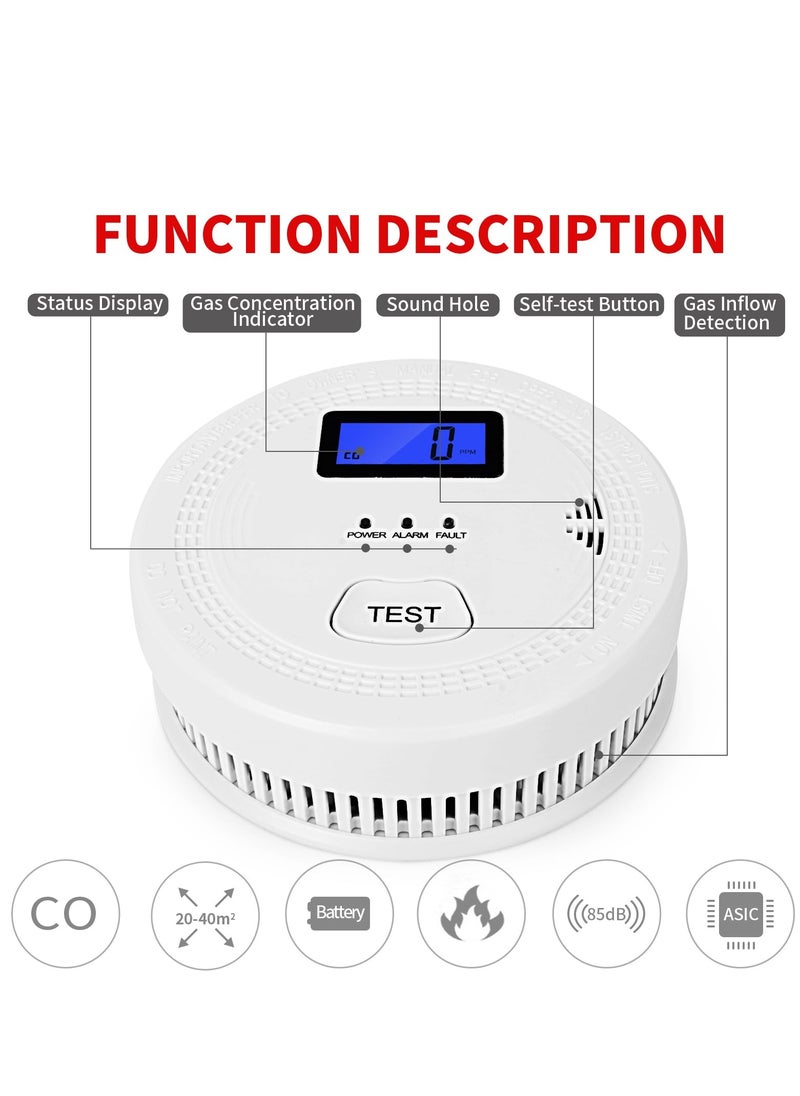 Generic - 2 In 1 CO & Alarm Carbon Monoxide Detectors with Battery Detector 85dB in Alarm for Home and Kitchen LCD Screen Easy to Install - Image 1