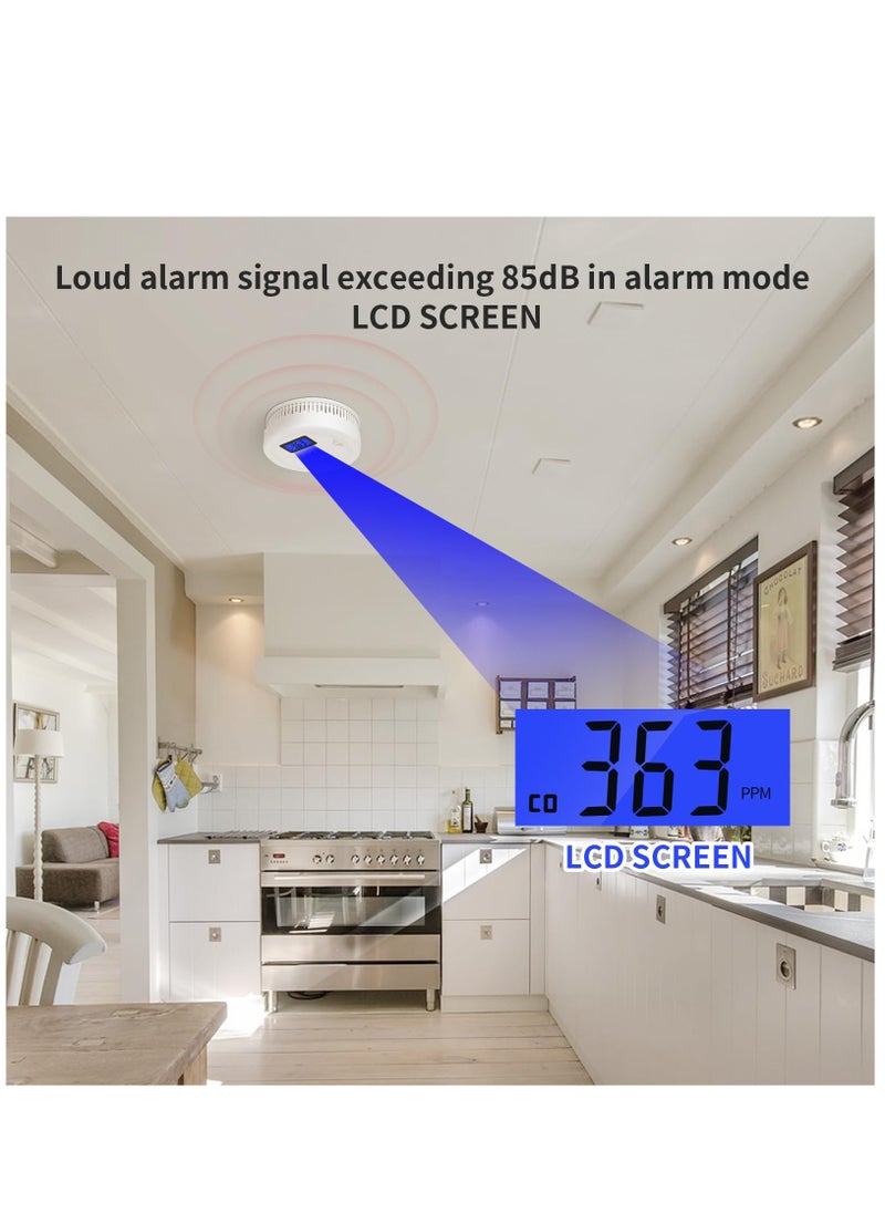 Generic - 2 In 1 CO & Alarm Carbon Monoxide Detectors with Battery Detector 85dB in Alarm for Home and Kitchen LCD Screen Easy to Install - Image 1