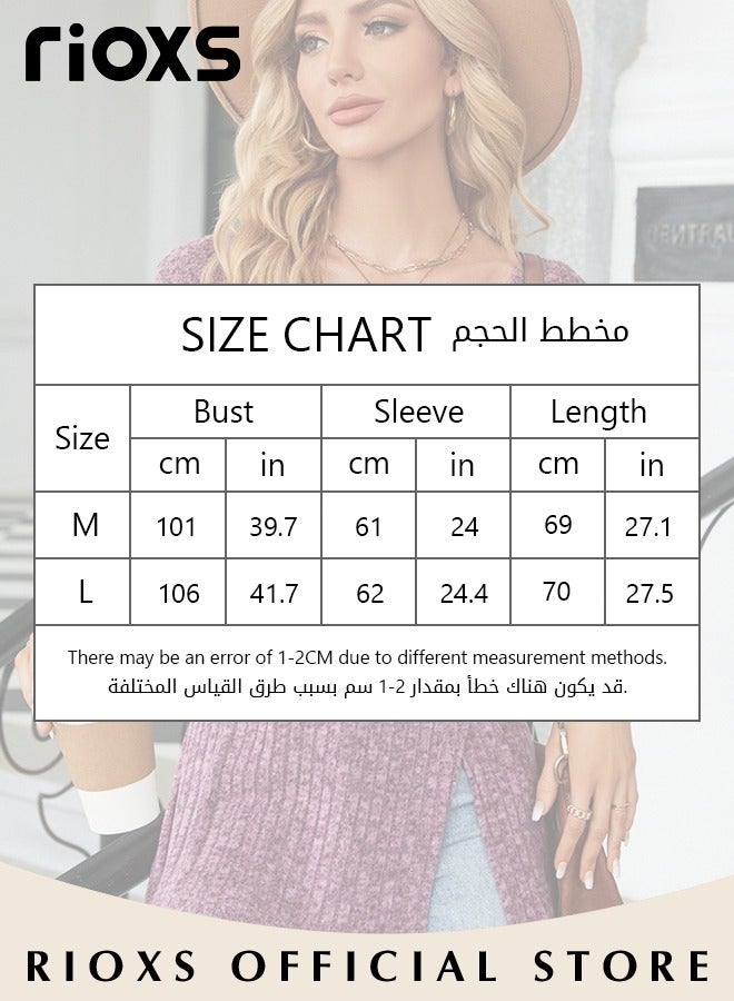 RIOXS Women's Casual Comfortable Warm Sweater, Round Neck Long Sleeve Pullover Shirt with Split Hem Design, Soft and Comfortable Top for Spring, Fall and Winter, Easy to Match, Suitable for Most Lady's Body Shapes  - Image 3