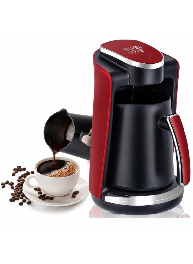 SILVER LOVE Turkish Coffee Maker SC-1013 | 600W | 1-5 Cups | Anti-Overflow Protection | Automatic Safety System | Red/Black - Image 1