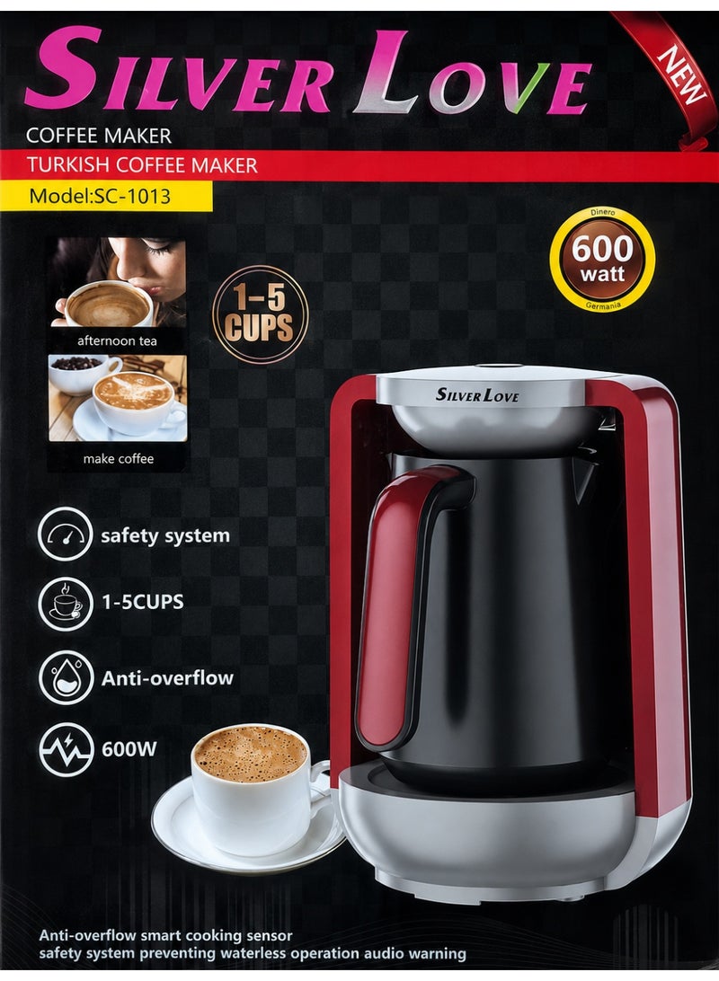 SILVER LOVE Turkish Coffee Maker SC-1013 | 600W | 1-5 Cups | Anti-Overflow Protection | Automatic Safety System | Red/Black - Image 2