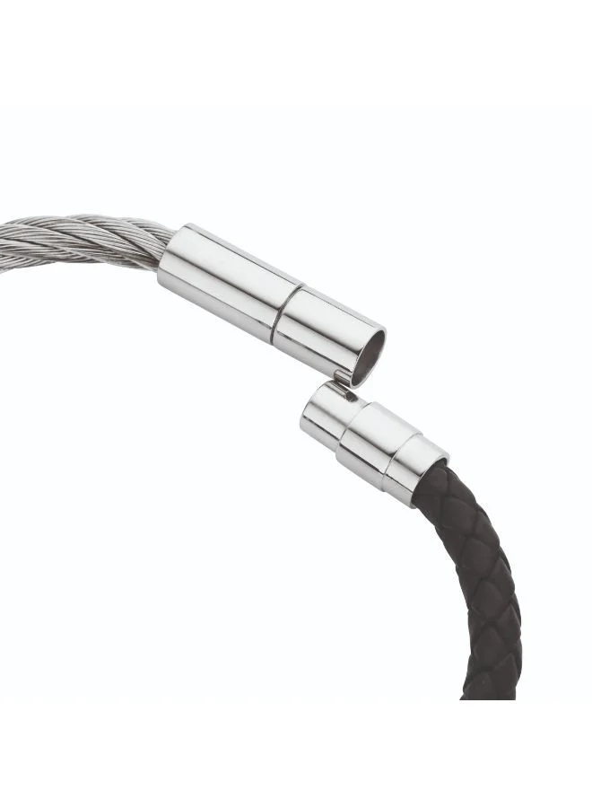 CERRUTI 1881 CERRUTI HEXA SS BLK LEATHER BRACELET