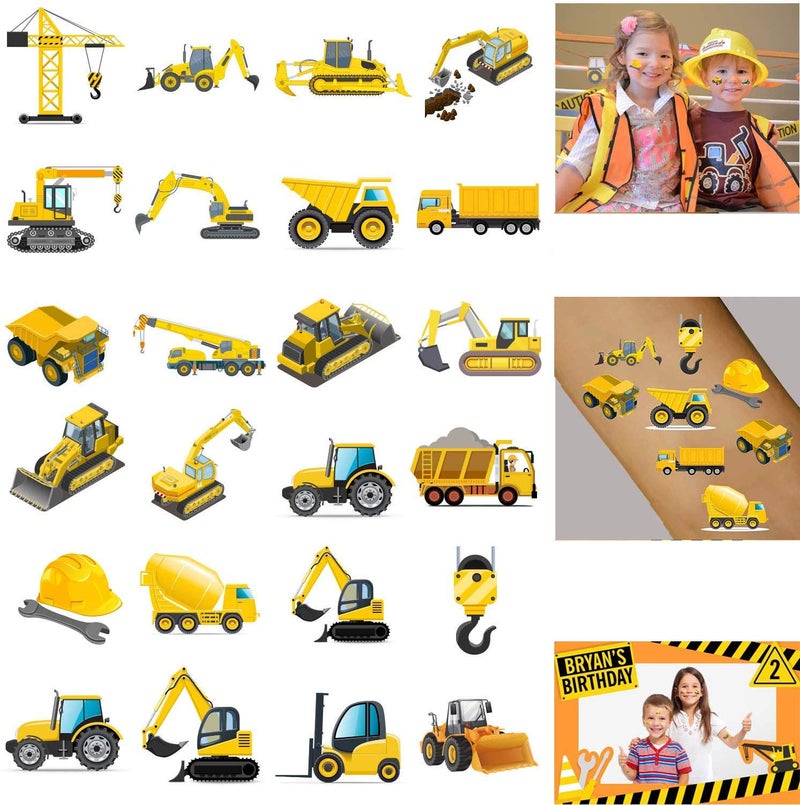 300PCS Construction Zone Party Favors Tattoos Temporary Kids Construction Birthday Party Supplies Decorations Goodie Bags Stuffers Tractor Truck Body Stickers