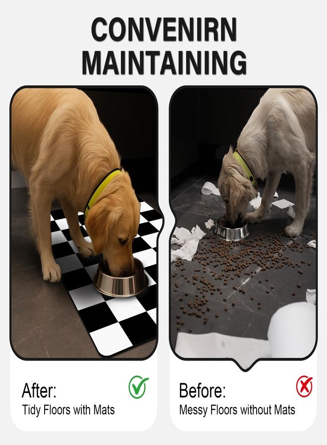 BLESWIN Pet Feeding Mat, 16"x 24" Absorbent Dog Food Mat, Checkered Cat Bowl Mats, Easy to Clean Pet Placemats, Quick Dry Dog Water Dispenser Mats for Messy Drinkers, Black & White - Image 4