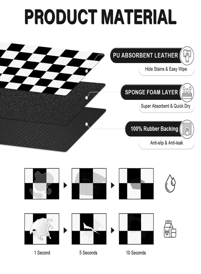 BLESWIN Pet Feeding Mat, 16"x 24" Absorbent Dog Food Mat, Checkered Cat Bowl Mats, Easy to Clean Pet Placemats, Quick Dry Dog Water Dispenser Mats for Messy Drinkers, Black & White - Image 2