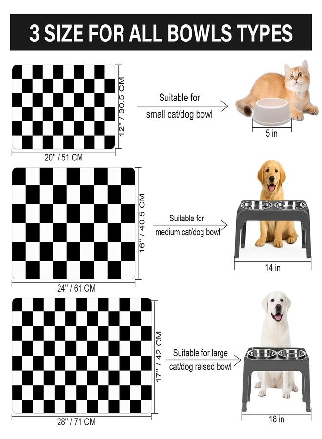 BLESWIN Pet Feeding Mat, 16"x 24" Absorbent Dog Food Mat, Checkered Cat Bowl Mats, Easy to Clean Pet Placemats, Quick Dry Dog Water Dispenser Mats for Messy Drinkers, Black & White - Image 3