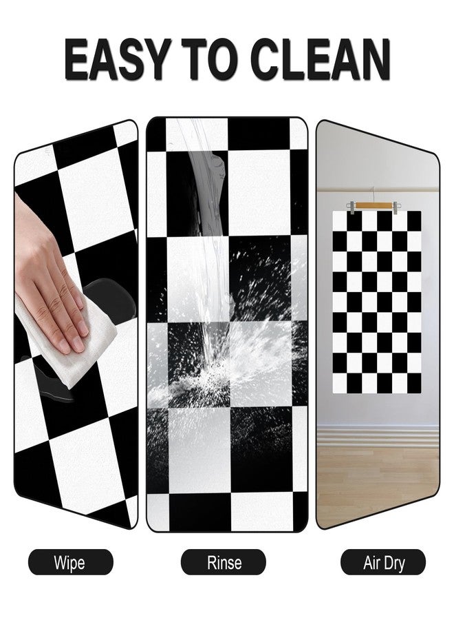BLESWIN Pet Feeding Mat, 16"x 24" Absorbent Dog Food Mat, Checkered Cat Bowl Mats, Easy to Clean Pet Placemats, Quick Dry Dog Water Dispenser Mats for Messy Drinkers, Black & White - Image 5
