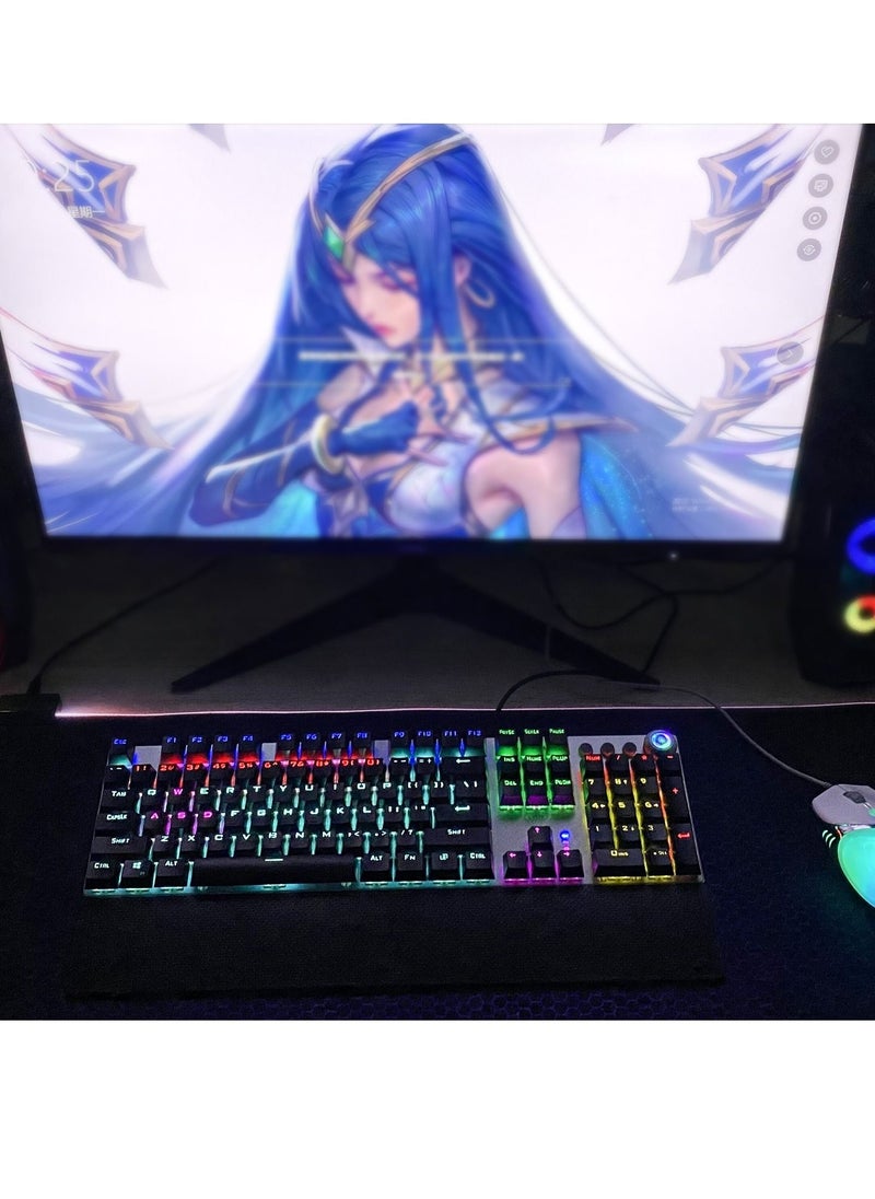 AULA - Mechanical Gaming Keyboard NKRO with Wrist Rest RGB Backlit Volume Lighting Control Knob Fully Programmable 108Keys Anti Ghosting Wired Computer Keyboards for Office Games Black Switch - Image 1
