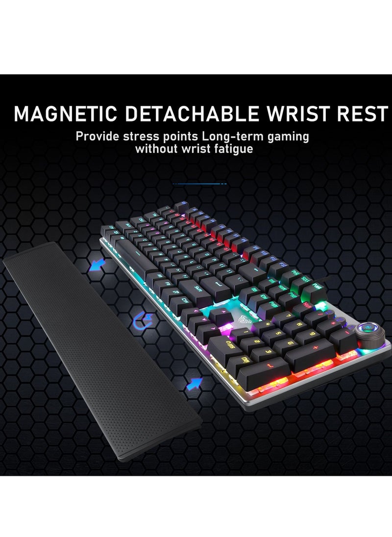 AULA - Mechanical Gaming Keyboard NKRO with Wrist Rest RGB Backlit Volume Lighting Control Knob Fully Programmable 108Keys Anti Ghosting Wired Computer Keyboards for Office Games Black Switch - Image 1