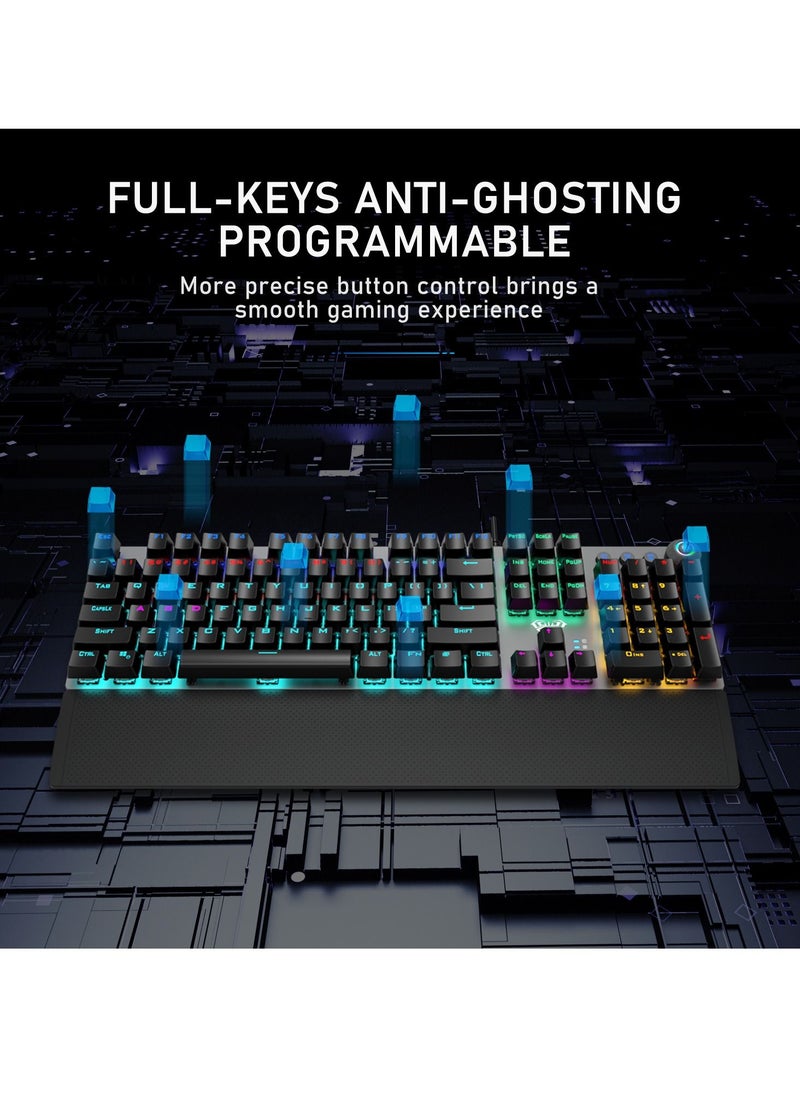 AULA - Mechanical Gaming Keyboard NKRO with Wrist Rest RGB Backlit Volume Lighting Control Knob Fully Programmable 108Keys Anti Ghosting Wired Computer Keyboards for Office Games Black Switch - Image 1