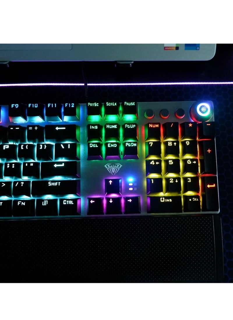 AULA - Mechanical Gaming Keyboard NKRO with Wrist Rest RGB Backlit Volume Lighting Control Knob Fully Programmable 108Keys Anti Ghosting Wired Computer Keyboards for Office Games Black Switch - Image 1
