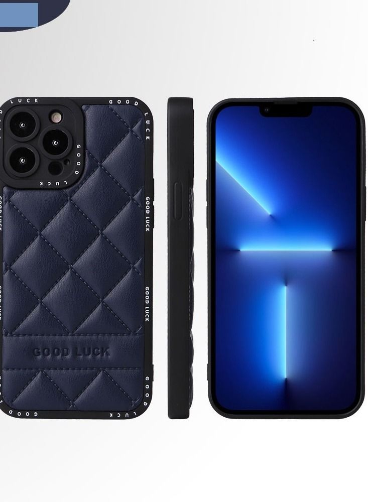 Loquat Apple IPhone Lingge Leather Phone Case Back Cover Blue