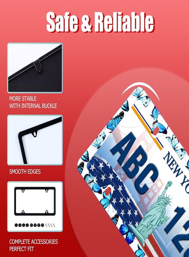 UNINDREM Butterfly License Plate Frame Blue Butterfly Print License Plate Holder Stainless Steel Rust-Proof Auto Parts Decoration with Screws for Men Women License Plate Cover 4 Holes 1pcs - Image 5