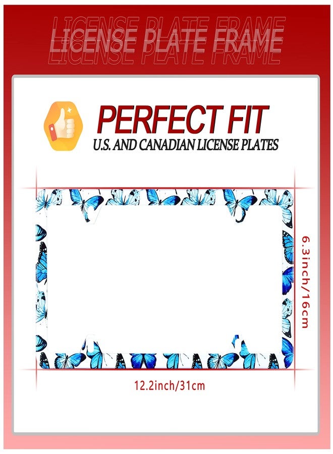 UNINDREM Butterfly License Plate Frame Blue Butterfly Print License Plate Holder Stainless Steel Rust-Proof Auto Parts Decoration with Screws for Men Women License Plate Cover 4 Holes 1pcs - Image 3