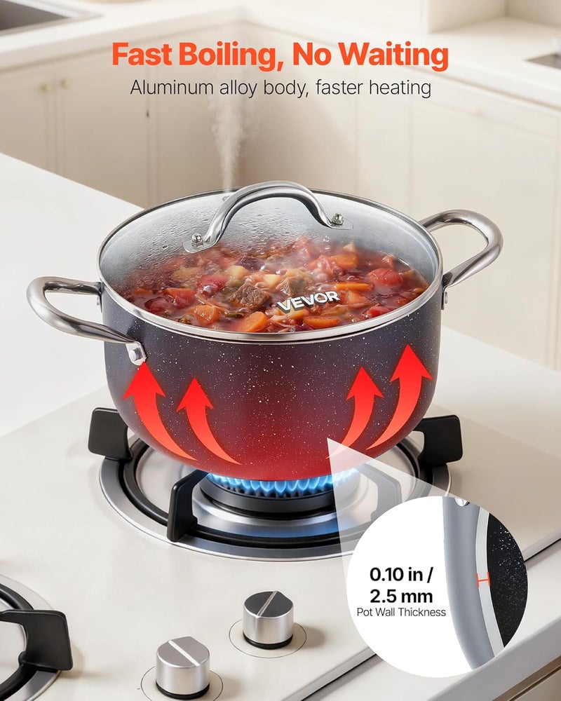 VEVOR Aluminum Stock Pot, 6-Quart Nonstick Ceramic Coated Pot with Glass Lid, PFOA-Free, PFAS-Free, Compatible with Gas Stoves, Induction Cooktops, Electric Stoves, for Soups, Stews, and Pasta - Image 3