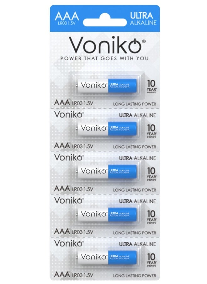 Voniko Ultra Alkaline Premium Grade AAA Batteries 5 PC Pack,  Long Lasting Power, Leakproof 1.5V -  Batteries 10 Year Shelf Life  - Image 1