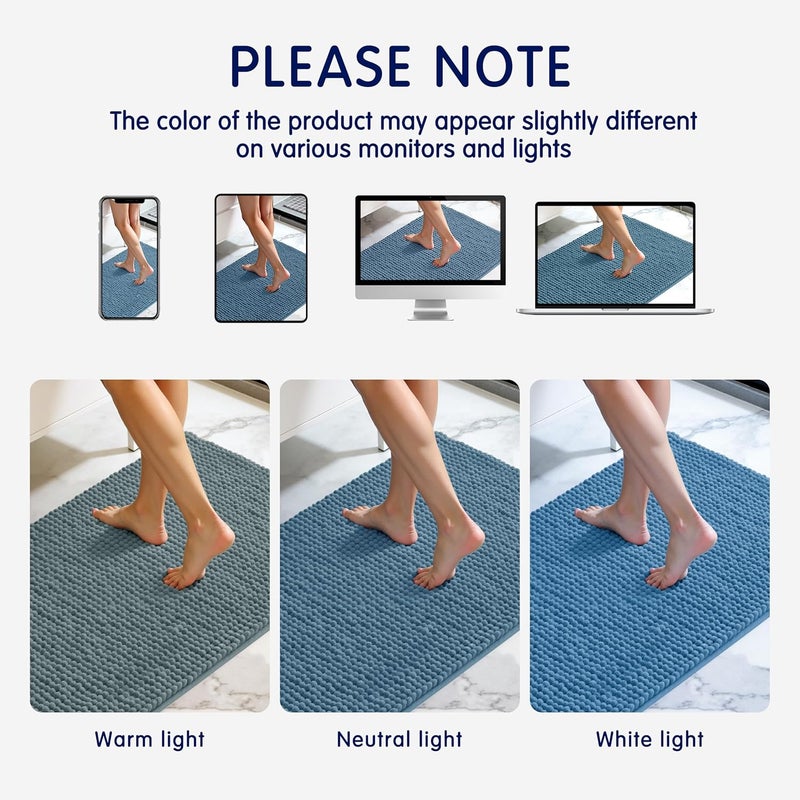 subrtex Bathroom Rugs, 20" x 32" Chenille Bath Rug Soft Short Plush Bath Mat Soft Shower Mat Water Absorbent Shower Mat Quick Dry Machine Washable, Stone Blue - Image 4