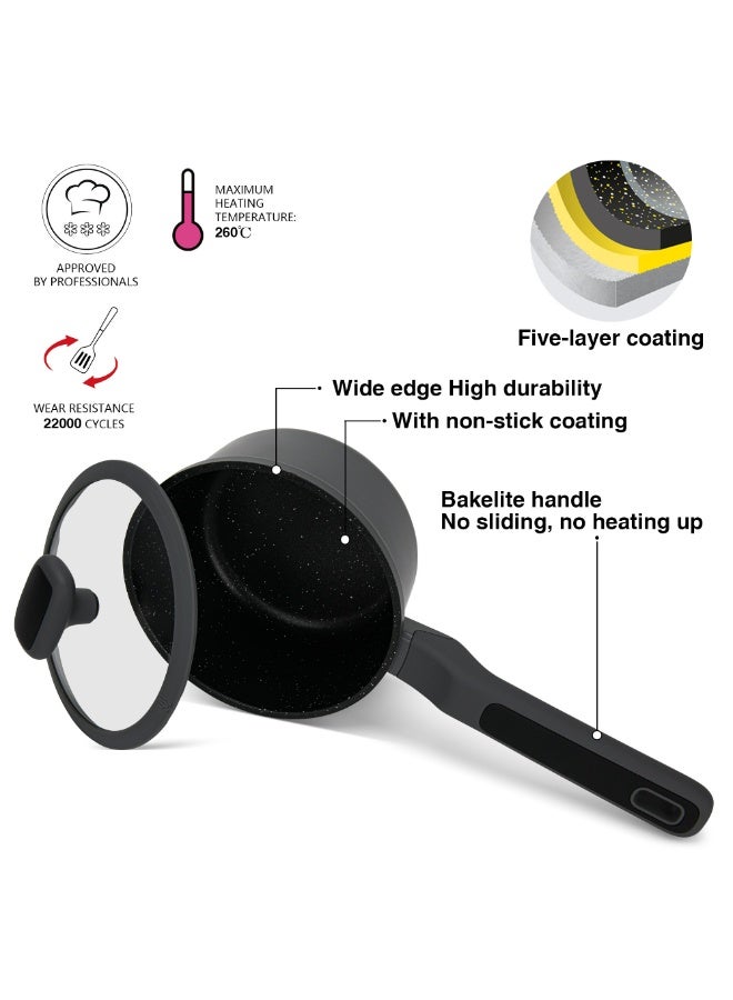 Fissman Saucepan Titanium Pro 16cm/1.4LTR with Glass Lidwith Cast Aluminum and Non- Stick Coating  - Image 3