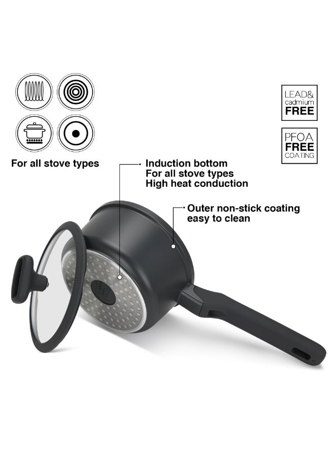 Fissman Saucepan Titanium Pro 16cm/1.4LTR with Glass Lidwith Cast Aluminum and Non- Stick Coating  - Image 4