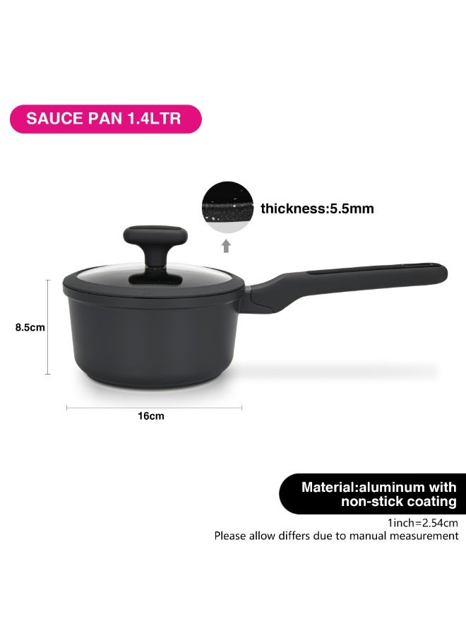 Fissman Saucepan Titanium Pro 16cm/1.4LTR with Glass Lidwith Cast Aluminum and Non- Stick Coating  - Image 5