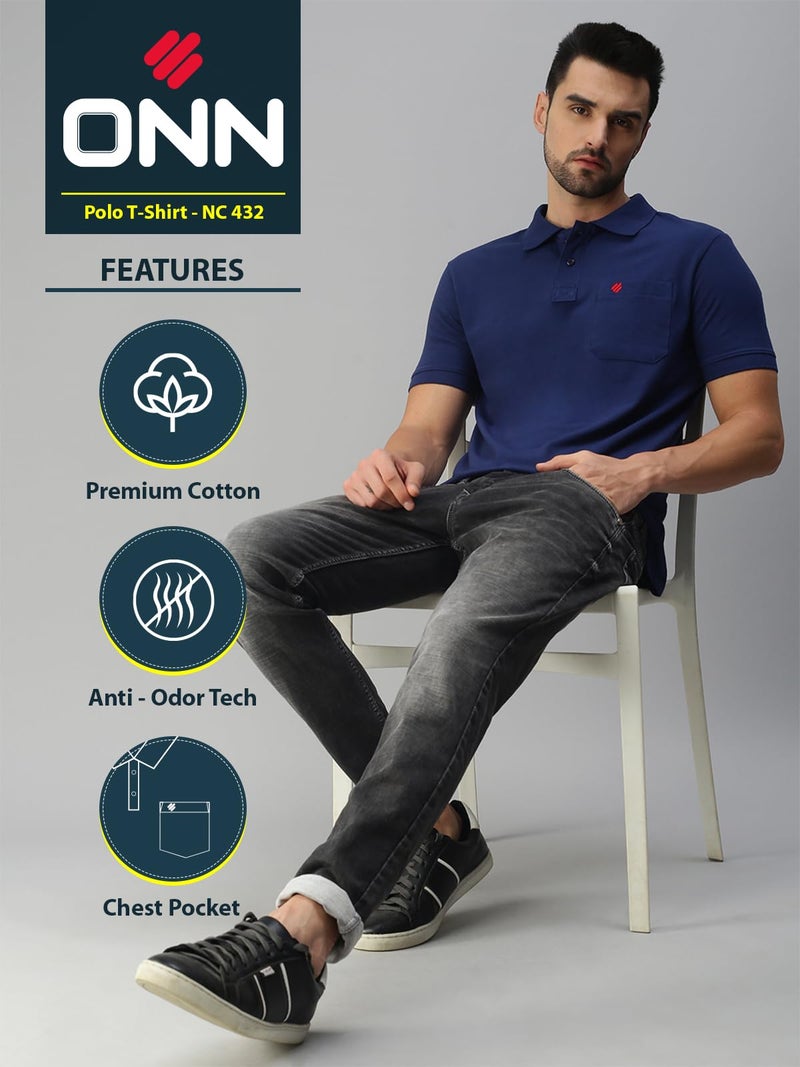 ONN Men's Airforce Blue Half Sleeves Polo Collar T-Shirt with Pocket(Size : Medium) - Image 2