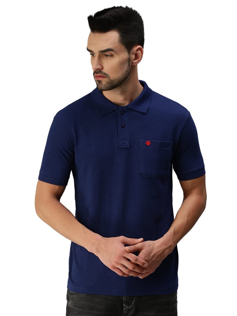 ONN Men's Airforce Blue Half Sleeves Polo Collar T-Shirt with Pocket(Size : Medium) - Image 1