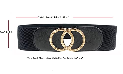 Swtddy 3 Pack Womens Vintage Wide Elastic Stretch Waist Belt For Dresses (Golden O Design Black+Beige+Camel, Suit For Waist Size 27"-35") - Image 4
