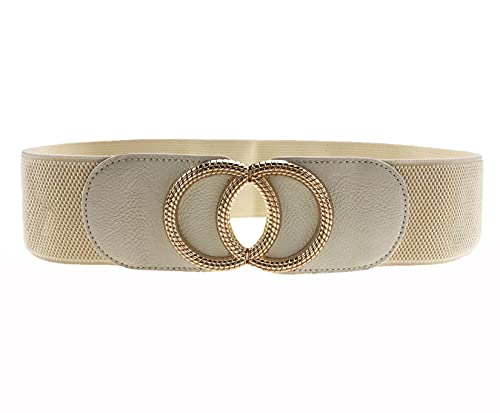 Swtddy 3 Pack Womens Vintage Wide Elastic Stretch Waist Belt For Dresses (Golden O Design Black+Beige+Camel, Suit For Waist Size 27"-35") - Image 2
