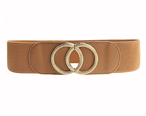 Swtddy 3 Pack Womens Vintage Wide Elastic Stretch Waist Belt For Dresses (Golden O Design Black+Beige+Camel, Suit For Waist Size 27"-35") - Image 3