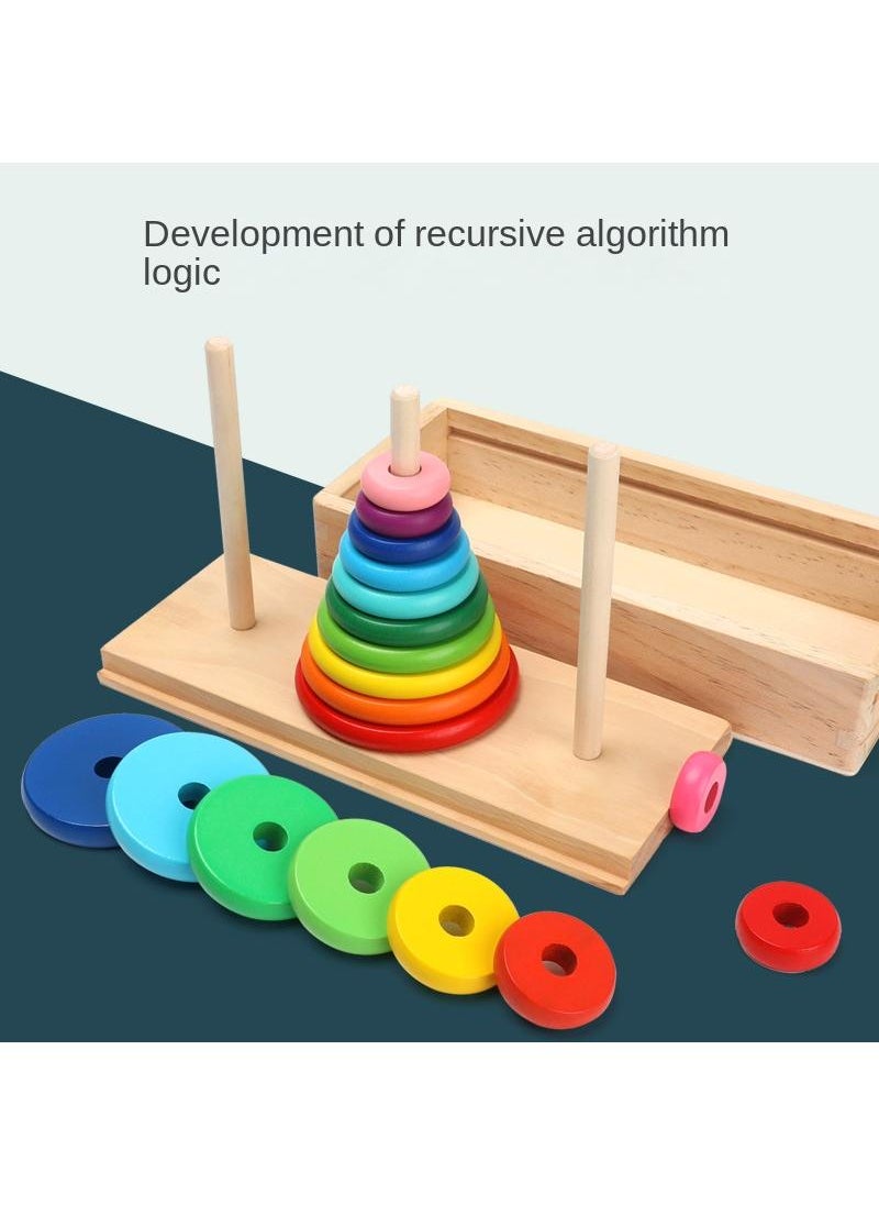 Y&D Children's Educational Rainbow Ring Matching Building Blocks Color Cognitive Wooden Toys  - Image 3