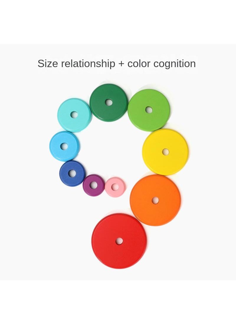 Y&D Children's Educational Rainbow Ring Matching Building Blocks Color Cognitive Wooden Toys  - Image 2
