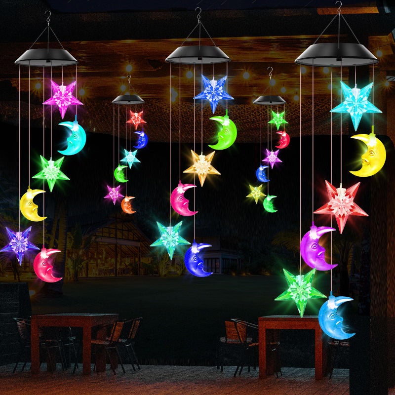 WENANA Solar Wind Chimes Outdoor Color Changing Lights, Gift for Women Mom Grandma Sister Best Gifts, Wind Chimes Unique Outdoor Garden Yard Decor (Star and Moon) - Image 5