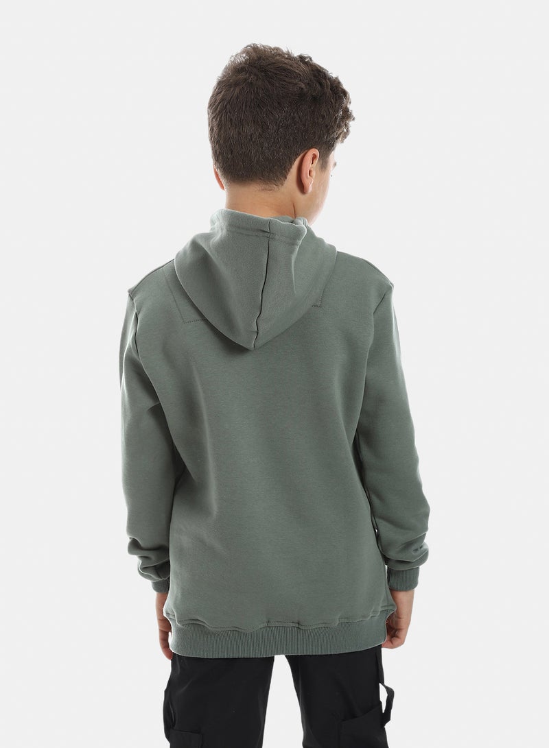 Andora Printed Long Sleeves Hoodie - Olive - Image 3