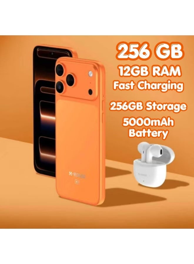 M-HORSE M17 Pro Max Smartphone with NFC – 6.6" HD+ Display – 12GB RAM – 256GB Storage – 5000mAh Battery – 4G LTE – Orange