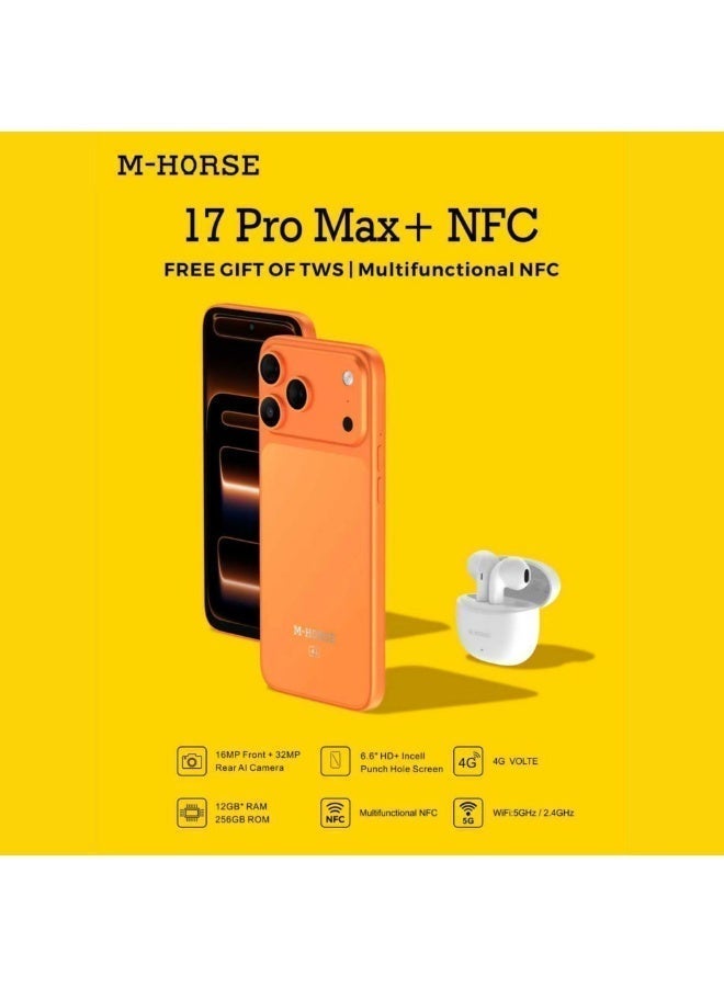 إم-هورس هاتف M-HORSE M17 Pro Max بشريحة NFC – شاشة 6.6 بوصة HD+ – رام 12 جيجابايت – ذاكرة 256 جيجابايت – بطارية 5000 مللي أمبير – 4G – لون برتقالي - Image 4