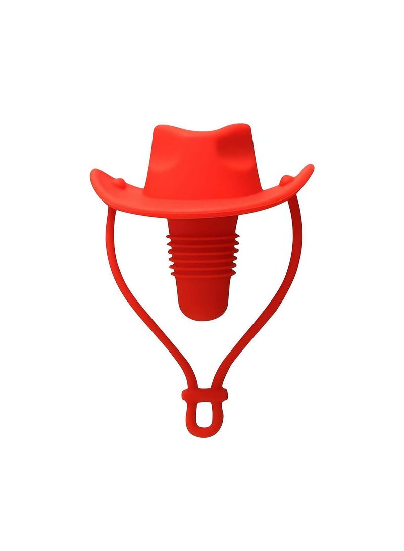 Funny And Cute Silicone Wine Stopper, Leakproof Seal Cowboy Hat Wine Bottle Stopper, Reusable Beverage Beer Champagne Wine Storage Stopper (Red Cowboy Hat) - Image 1