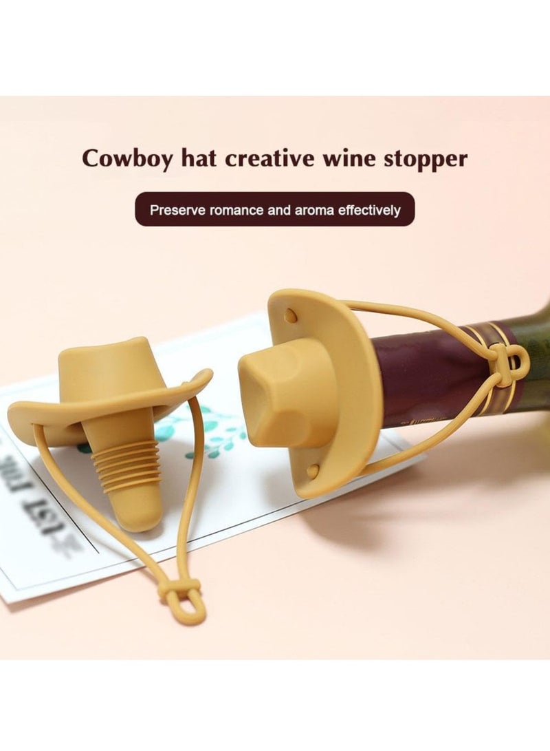 Funny And Cute Silicone Wine Stopper, Leakproof Seal Cowboy Hat Wine Bottle Stopper, Reusable Beverage Beer Champagne Wine Storage Stopper (Red Cowboy Hat) - Image 2