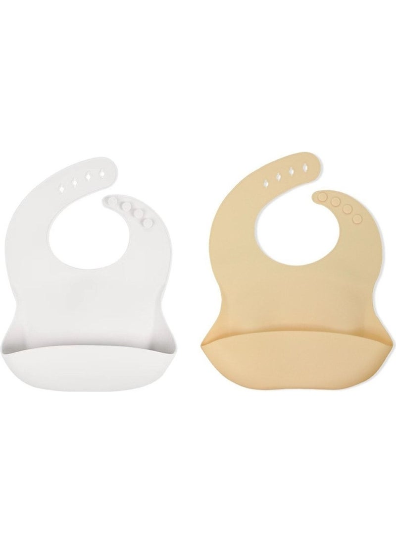 Jojobebek Baby Silicone Bib, Child Silicone Bib - 2 Pieces (Cream - Beige)  - Image 1