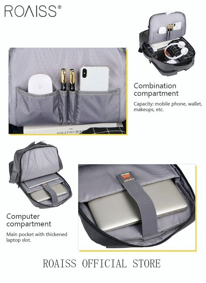 roaiss - Waterproof Nylon Backpack Casual Breathable Large Capacity Laptop Multifunction School Bag with USB Port for Men Work Travel Flight Business Grey - Image 1