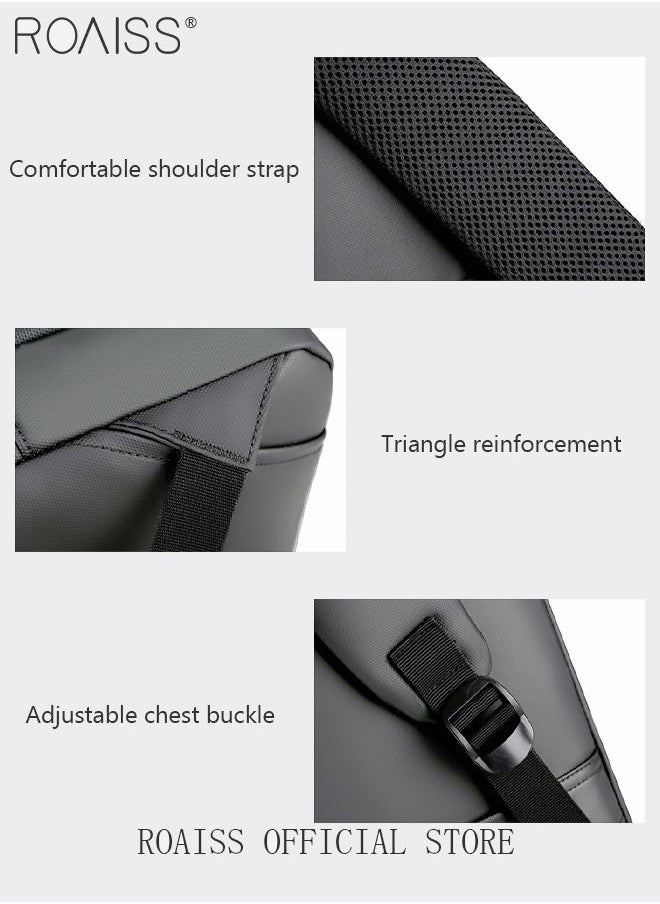 roaiss - Waterproof Nylon Backpack Casual Breathable Large Capacity Laptop Multifunction School Bag with USB Port for Men Work Travel Flight Business Grey - Image 1