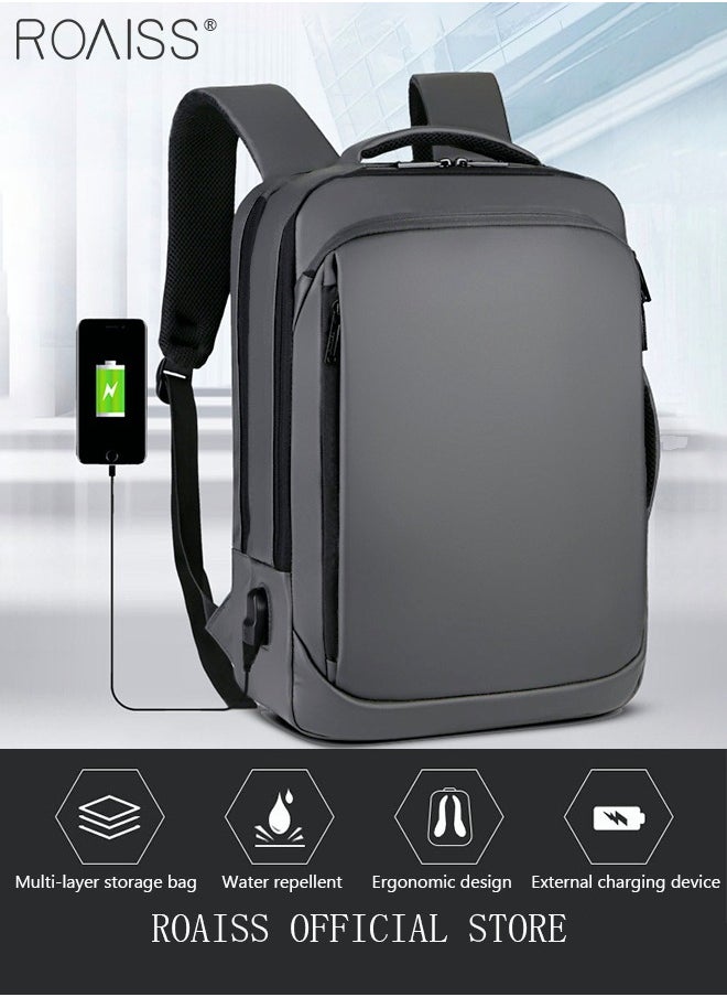 roaiss - Waterproof Nylon Backpack Casual Breathable Large Capacity Laptop Multifunction School Bag with USB Port for Men Work Travel Flight Business Grey - Image 1
