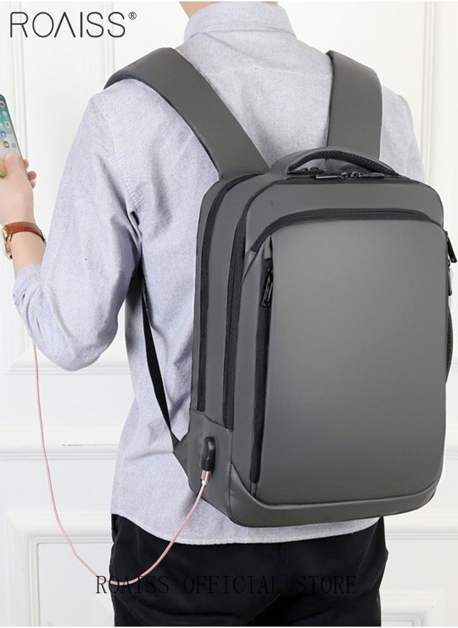 roaiss - Waterproof Nylon Backpack Casual Breathable Large Capacity Laptop Multifunction School Bag with USB Port for Men Work Travel Flight Business Grey - Image 1