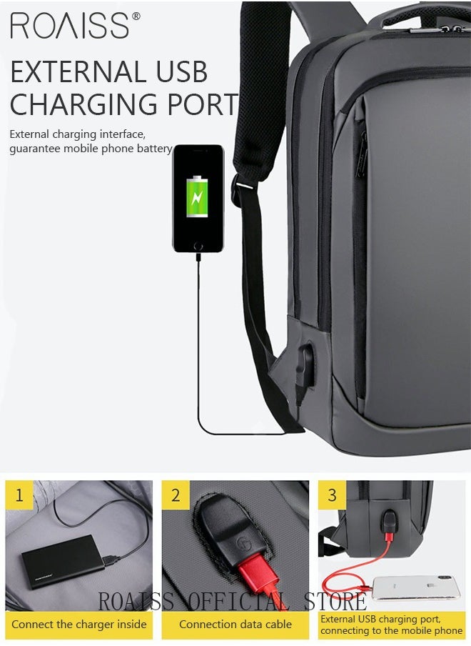 roaiss - Waterproof Nylon Backpack Casual Breathable Large Capacity Laptop Multifunction School Bag with USB Port for Men Work Travel Flight Business Grey - Image 1