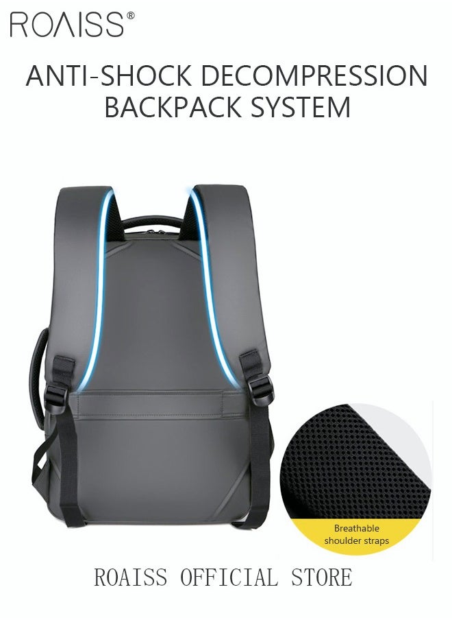 roaiss - Waterproof Nylon Backpack Casual Breathable Large Capacity Laptop Multifunction School Bag with USB Port for Men Work Travel Flight Business Grey - Image 1