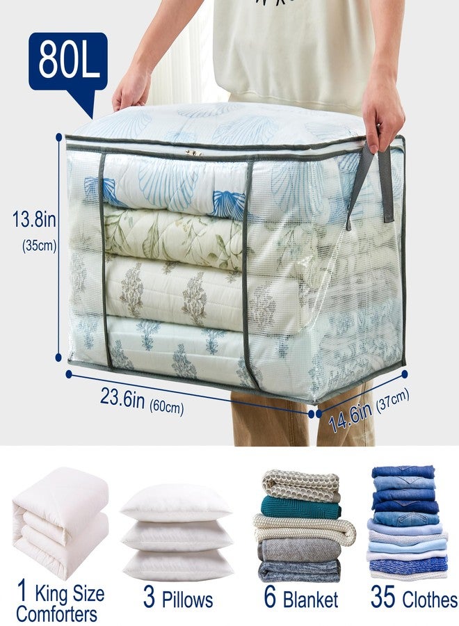 MKOKYD 80L Clear Large Storage Bag, Clothes Storage Containers for Organizing Closet, Bedroom, Underbed, Comforters, Clothing, Blankets, Pillow, Foldable Organizer with Sturdy Handle and Zippers (8) - Image 2