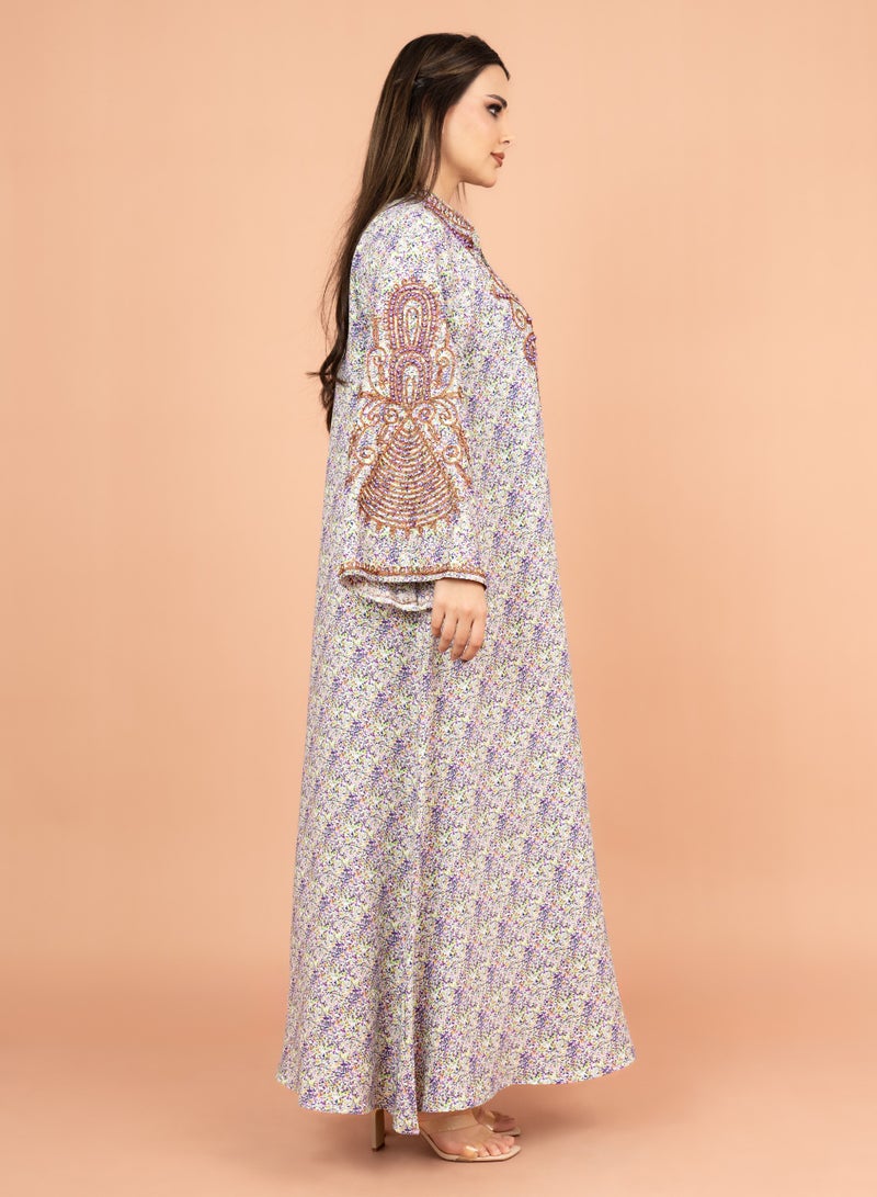 IKKXA Crystal and Thread Elegance Jalabiya IK1010 Purple - Image 3