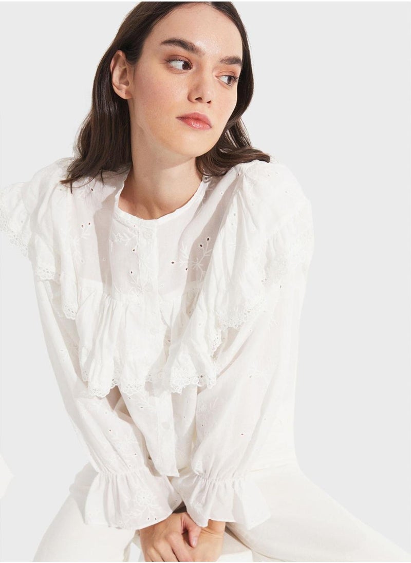 JUNE Puff Sleeve Lace Top - Image 1