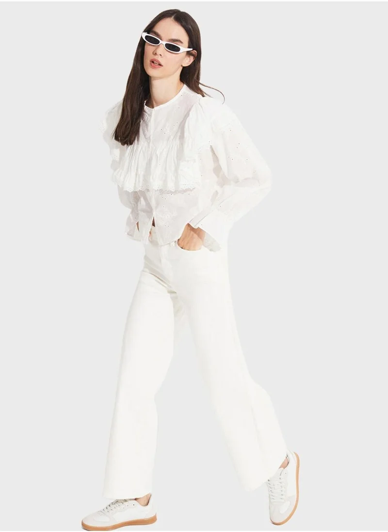 جون Puff Sleeve Lace Top