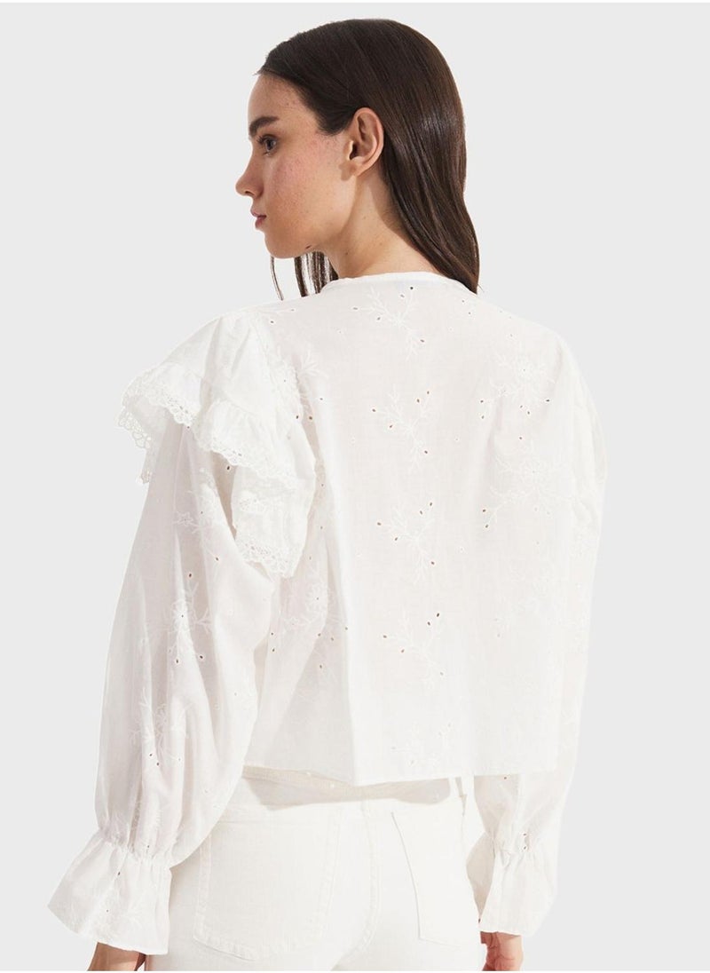 JUNE Puff Sleeve Lace Top - Image 2