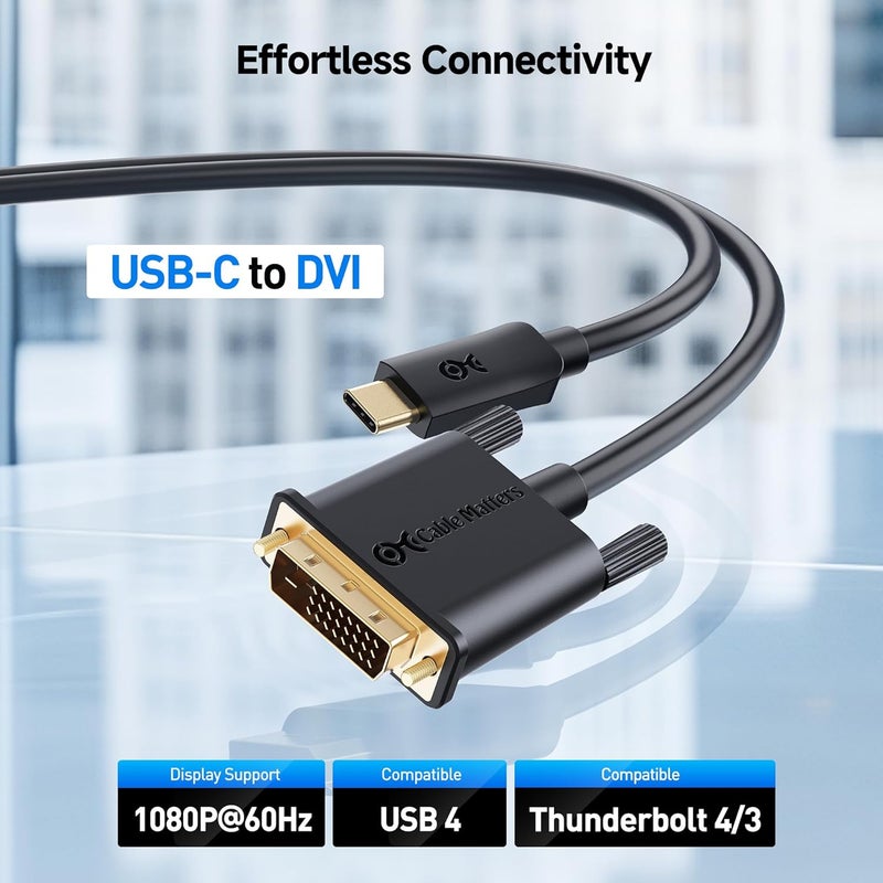 CableMatters USB C to DVI Cable (USB-C to DVI Cable) 6 ft - Thunderbolt 4 / USB4 / Thunderbolt 3 Port Compatible with MacBook Pro, Dell XPS 13, 15, HP Spectre x360, Surface Pro - Image 2